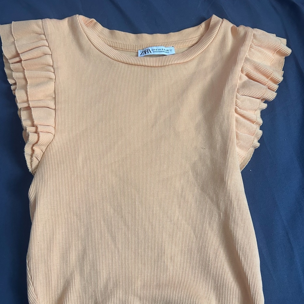 Zara Peach Ribbed Ruffle Tank Top